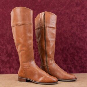 Jack Rogers Women Adeline Brown Leather Riding Equestrian Tall Knee Boots sz 7.5